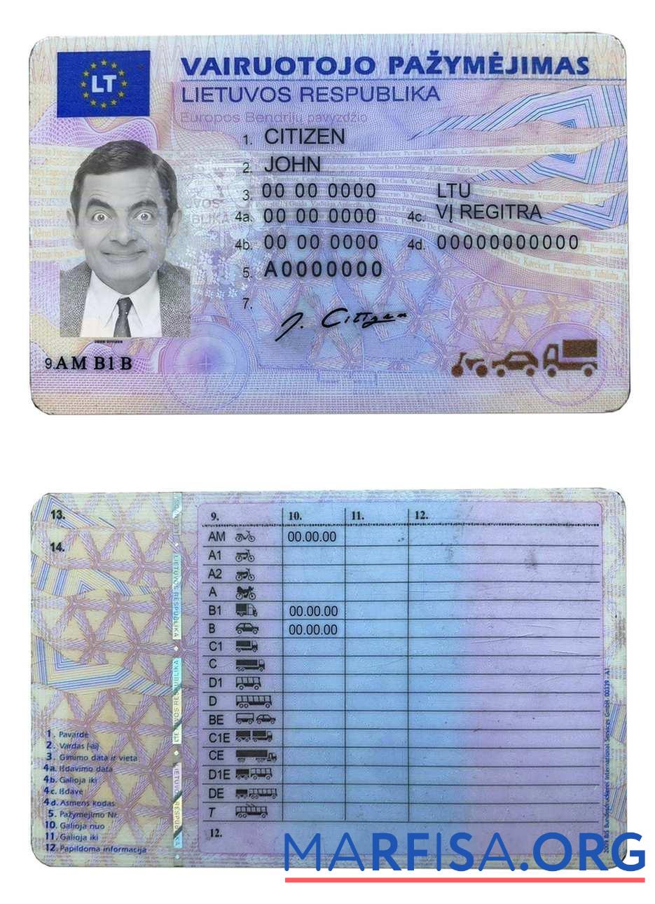 Blank Lithuania(Litva) driving license sample